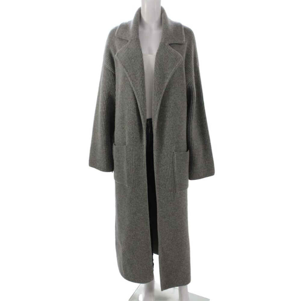 Toteme Women Collared Gray Wool Coat Long Sleeve Size S